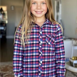 Vineyard Vines Girls Plaid button down Shirt - Pink, Blue, and White Size 10-12